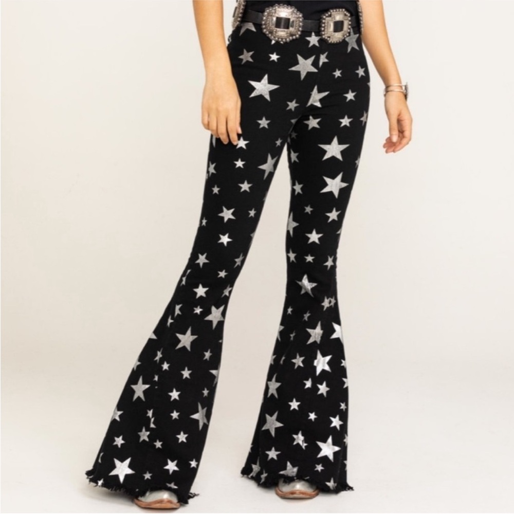 Show Me Your MuMu Black Bootcut Pants with Silver Star Print